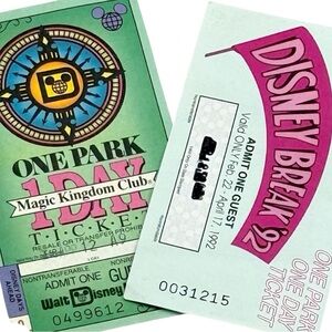 Walt Disney World 1992 One Park One Day Ticket Disney‎ Break ’92 Green Pink